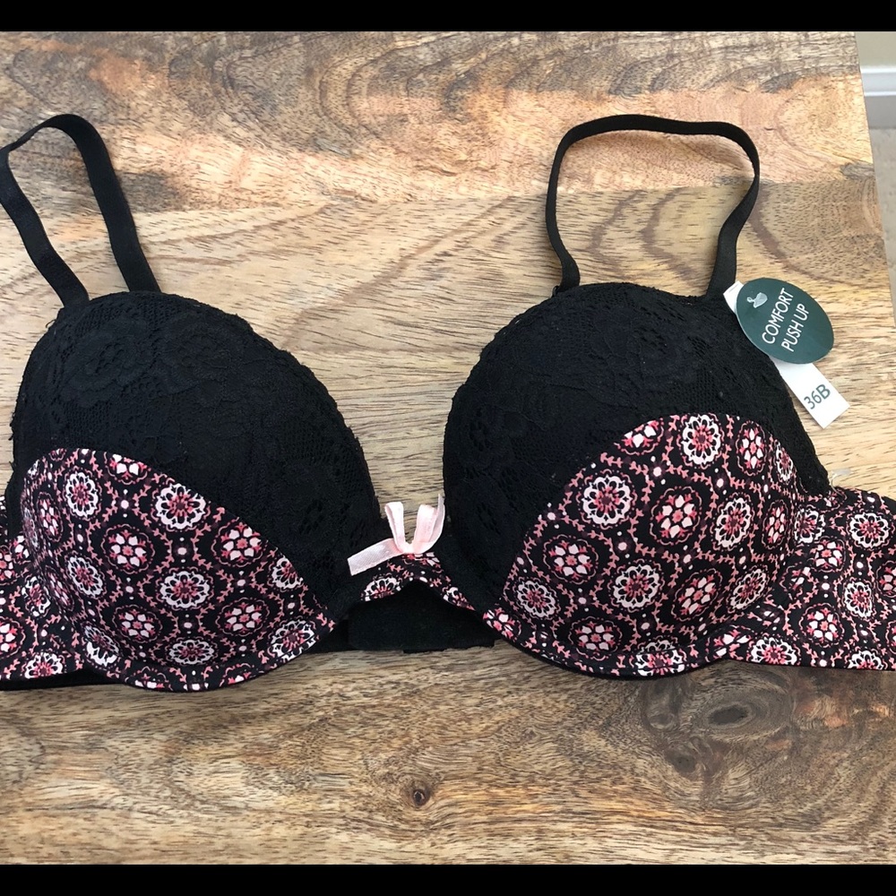 Laura Ashley black w/ pink  comfort push up bra